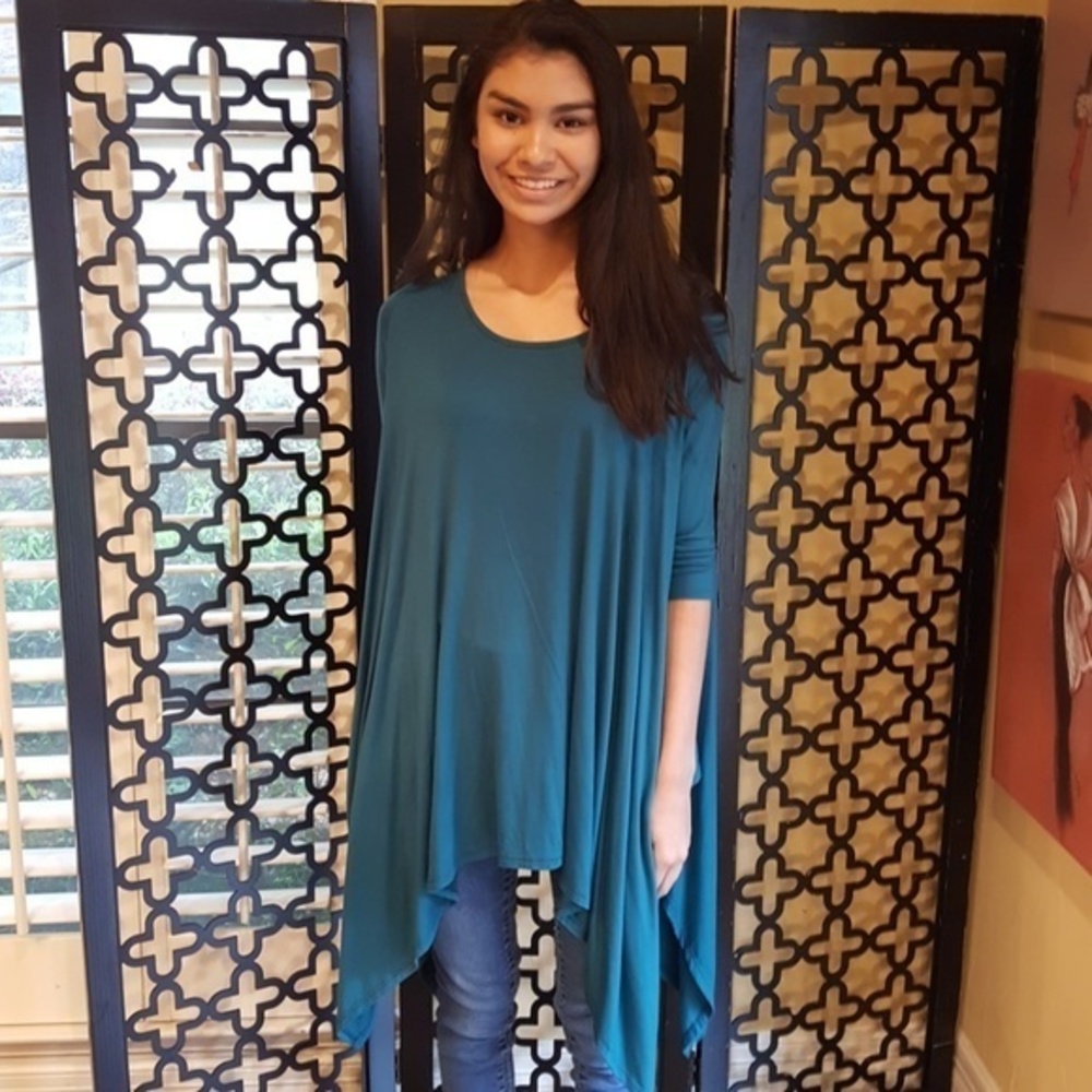 💗TEAL‎  LONG SWING TUNIC ASYMMETRICAL BLOUSE  TOP SIZE SMALL
